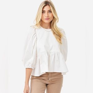 Hunter Bell Harlow Puff Sleeve Top in White, XS